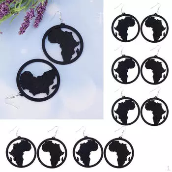 Деревянные висячие серьги-крючки в африканском стиле с преувеличенным геометрическим рисунком, 5 пар