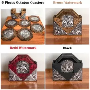 Деревянные восьмиугольные подставки для напитков, никель-ящик для хранения слонов, блюдца, маленькие тарелки, чайные подносы, маленькая чашка, сувениры, подарок, кухонная утварь ручной работы x1