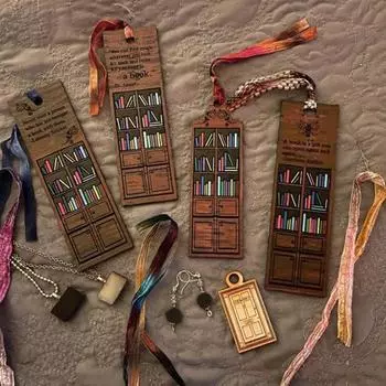 Деревянные закладки для книжной полки с ремешком, двусторонние маркеры для чтения, полированные вручную школьные принадлежности A