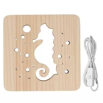 Деревянный 3D светодиодный светильник с рисунком морского конька, USB-блок питания, 2 Вт, сосновая деревянная ночная лампа с изображением животных для офиса