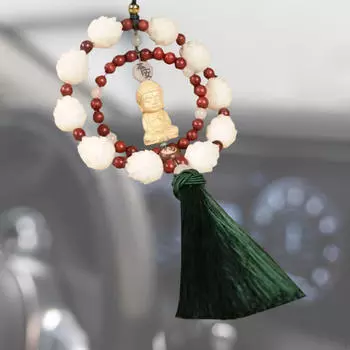 Деревянный автомобильный подвесной кулон Будды с кисточкой, орнамент фэн-шуй для декора зеркала заднего вида, 21,6 дюйма Dark Green Tassels
