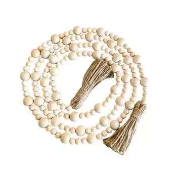 Деревянный бисер Гирлянда с кисточками Деревенский фермерский дом Многоуровневый лоток Праздничные украшения Натуральный загородный декор дома