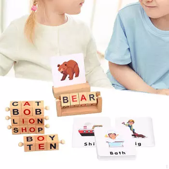 Деревянный блок для чтения Монтессори-игрушка Головоломка для сопоставления коротких гласных стержней для написания букв