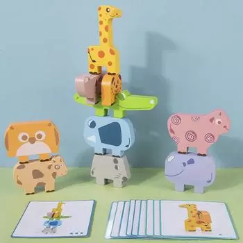 Деревянный блок для укладки животных, игра, соответствующая головоломке, балансирующая игрушка Монтессори, тренировка мелкой моторики, развивающие игрушки для детей