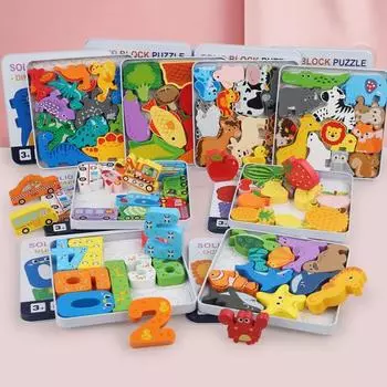 Деревянный блок-головоломка с животными, дизайн открытого воображения, раннее образование, просвещение, игрушка для дошкольников на сопоставление фигур
