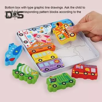 Деревянный блок-головоломка с животными, дизайн открытого воображения, раннее образование, просвещение, игрушка для дошкольников на сопоставление фигур E