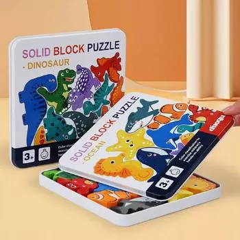 Деревянный блок-головоломка с животными Игра-головоломка Открытое воображение Дизайн Раннее образование Просвещение Сопоставление форм A