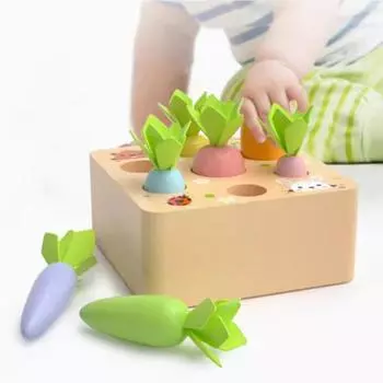 Деревянный блок, игрушка для сбора урожая моркови, игрушка для сортировки формы, экологически чистая детская обучающая игрушка для развивающих игрушек для дошкольников