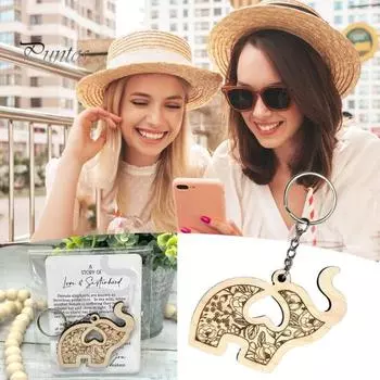 Деревянный брелок в виде слона для сестричества, женский брелок в виде слона для племени, рюкзак, сумочка, подвесное украшение, кулон, подарок на день дружбы A