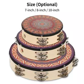 Деревянный бубен, колокольчик, ручной барабан с двухрядными металлическими тарелками, джинглы, музыкальный ударный инструмент для детей, игр для взрослых CHINA