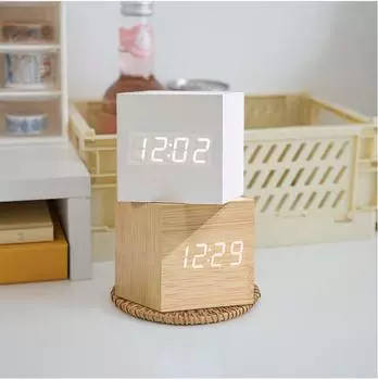 Деревянный цифровой будильник со звуком температуры, настольные светодиодные прикроватные часы, светодиодный будильник, украшение офиса, домашний декор