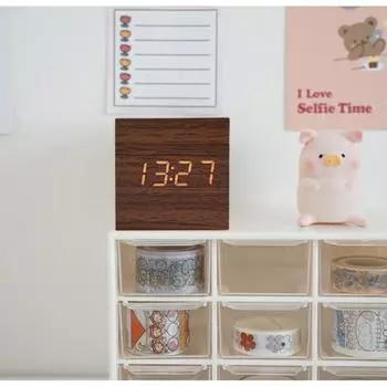 Деревянный цифровой будильник со звуком температуры, настольные светодиодные прикроватные часы, светодиодный будильник, украшение офиса, домашний декор