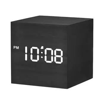 Деревянный цифровой будильник UK с голосовым управлением, питание от USB/батареи для домашнего декора чёрный