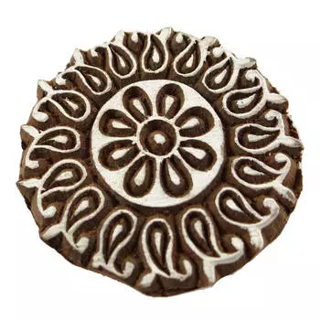 Деревянный Цветочный Блок Штамп Дизайн Текстильной Ткани Печать Одежды Искусства Индии 1 H x 2 W Diameter