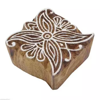 Деревянный Цветочный Дизайн Блок Штамп Дизайн Текстильной Ткани Печать Одежды Искусство 2.1 x 2 x 1 Inches коричневый