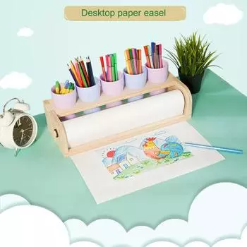 Деревянный держатель для бумаги, настольный держатель для рулонов бумаги, органайзер для рулонов бумаги для рисования с держателем для ручек для школы, художественной студии, дома
