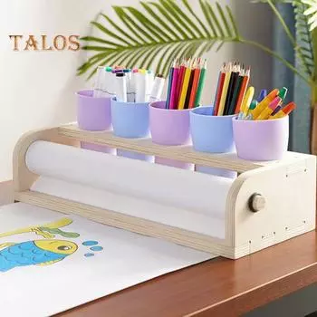 Деревянный держатель для бумаги, настольный держатель для рулонов бумаги, органайзер для рулонов бумаги для рисования с держателем для ручек для школы, художественной студии, дома