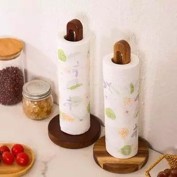 Деревянный держатель для бумажных полотенец Yousheng с устойчивым основанием, нескользящая конструкция, простая установка, держатель для рулонов бумаги на кухне, стойка для хранения бежевый