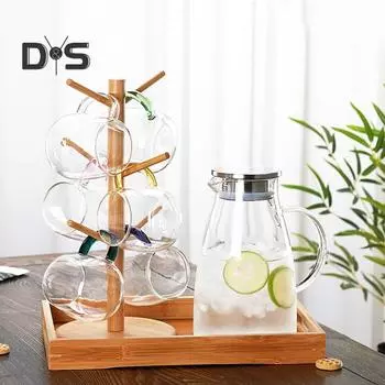 Деревянный держатель для чашки, подставка для кофейных кружек, подставка для кружек на столешницу с 6 крючками, органайзер для кружек A