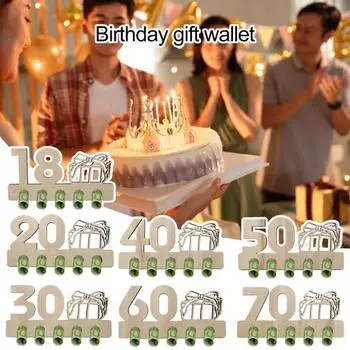 Деревянный держатель для денег на день рождения, 5 отверстий, 18/20/25/30/40/50/60/70-летие, празднование дня рождения, кошелек для денег, украшение для рабочего стола, знак, день рождения, подарок для денег H
