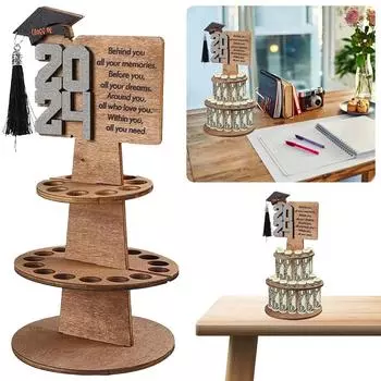 Деревянный держатель для денег на выпускной с 25 отверстиями, декоративный держатель для денег на выпускной, принадлежности для вечеринки по случаю выпускного серый