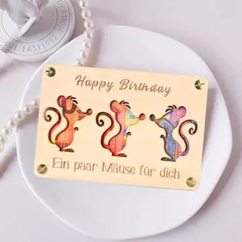Деревянный держатель для денег, полый, мультяшные мыши, открытка на день рождения, держатель для денег, поздравительная открытка для семьи, друзей, день рождения A