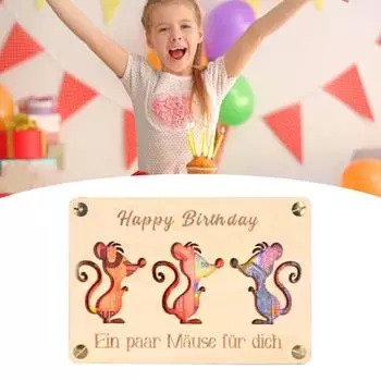 Деревянный держатель для денег, полый, мультяшные мыши, открытка на день рождения, держатель для денег, поздравительная открытка для семьи, друзей, день рождения A