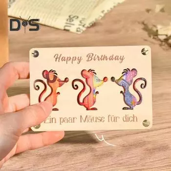 Деревянный держатель для денег, полый, мультяшные мыши, открытка на день рождения, держатель для денег, поздравительная открытка для семьи, друзей, день рождения A