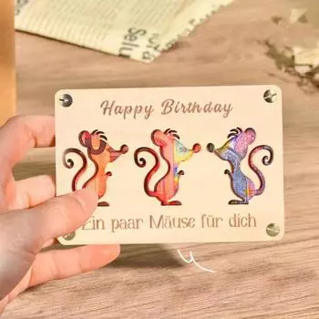 Деревянный держатель для денег, полый, мультяшные мыши, открытка на день рождения, держатель для денег, поздравительная открытка для семьи, друзей, день рождения A
