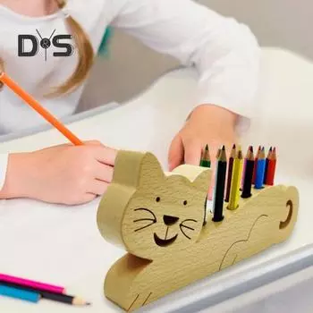 Деревянный держатель для карандашей для кошек, многофункциональный маркер с 11 отверстиями, органайзер для карандашей, подставка для домашнего офиса, украшение для рабочего стола, рождественский подарок A