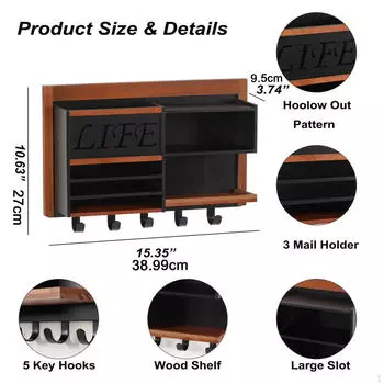 Деревянный держатель для ключей, настенные крючки для подвешивания, многофункциональная стойка для хранения почты в деревенском стиле