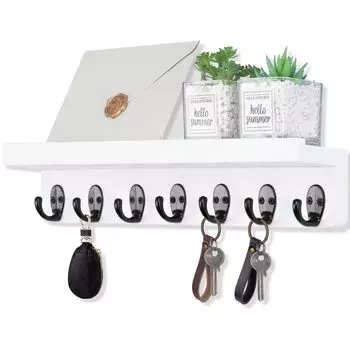 Деревянный держатель для ключей в фермерском доме, настенный держатель для ключей и почты у входа с 7 прочными крючками для солнцезащитных очков, декоративный поводок для собак чёрный