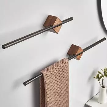 Деревянный держатель для полотенец, подвижный, золотой, черный, квадратный, ореховый, алюминиевый, настенный, для спальни, ванной комнаты, держатель для полотенец, полка, для хранения, подвесной
