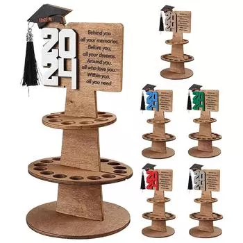 Деревянный держатель для поздравительных открыток с 25 отверстиями, декор для выпускной шляпы, держатель для денег на юбилей, день рождения, декор White