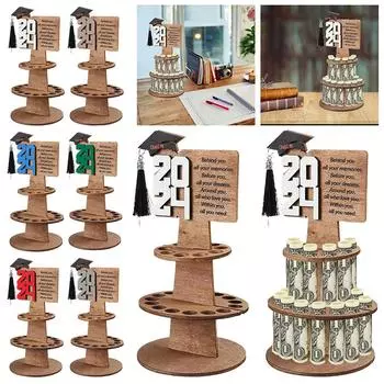 Деревянный держатель для поздравительных открыток с 25 отверстиями, декор для выпускной шляпы, держатель для денег на юбилей, день рождения, декор серый