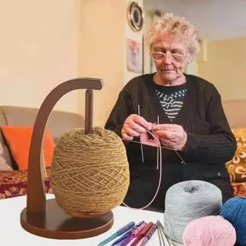 Деревянный держатель для пряжи для вязания крючком с устойчивым основанием, без заусенцев, многоразовая вращающаяся магнитная катушка для ниток и шерстяных клубков