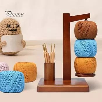 Деревянный держатель для пряжи с держателем для телефона Вращающийся маятник Вязание крючком Пряжа для клубков пряжи Магнитный диспенсер для пряжи Подставка Органайзер для хранения