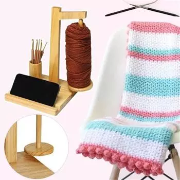 Деревянный держатель для пряжи с подставкой для телефона Диспенсер для пряжи с крючком для хранения Цилиндрический магнитный прядильщик для пряжи