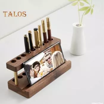 Деревянный держатель для ручек, 9 слотов, подставка для мобильного телефона, эстетический органайзер, подставка для ручек из натурального дерева, минималистичный офисный декор A