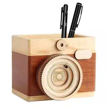Деревянный держатель для ручек, уникальный винтажный держатель для карандашей в форме камеры, органайзер для учебы и офиса Single pen holder