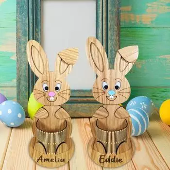 Деревянный держатель для ручек в виде кролика с ушками, простая сборка, настольный держатель для яиц, органайзер для ручек, карандашей, офисных принадлежностей розовый