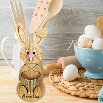 Деревянный держатель для ручек в виде кролика с ушками, простая сборка, настольный держатель для яиц, органайзер для ручек, карандашей, офисных принадлежностей розовый