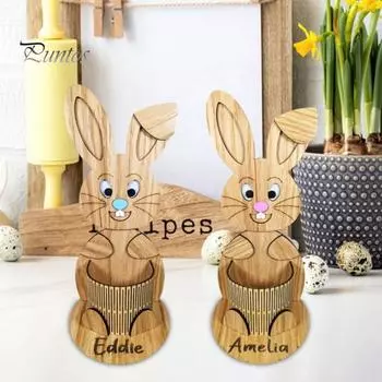 Деревянный держатель для ручек в виде кролика с ушками, простая сборка, настольный держатель для яиц, органайзер для ручек, карандашей, офисных принадлежностей розовый