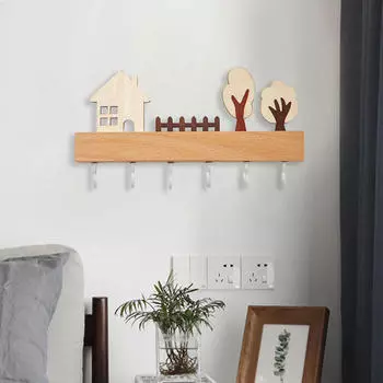 Деревянный держатель ключей 6 крючков прочный многоцелевой декоративный деревенский крючок для хранения белый