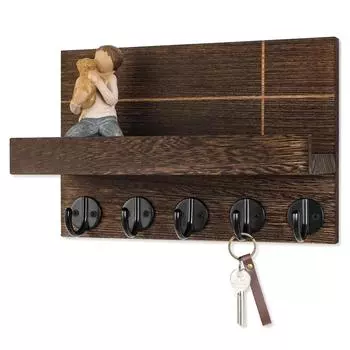 Деревянный держатель ключей с полкой, настенный декор, плавающая полка с крючками, держащая брелоки, поводок для собак, кошелек, кошелек для прихожей, гостиной серый