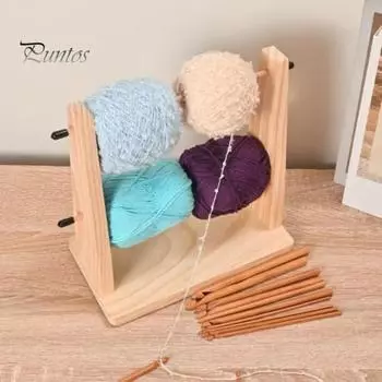 Деревянный держатель пряжи, горизонтальный держатель клубков пряжи, двойной вращающийся органайзер для хранения пряжи, распределитель пряжи для принадлежностей для вязания крючком A