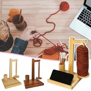 Деревянный держатель пряжи Yousheng с подставкой для телефона, распределитель пряжи с цилиндром для хранения крючков, магнитный прядильный органайзер для пряжи для любителей вязания крючком
