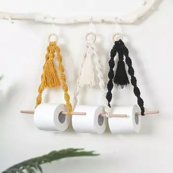 Деревянный держатель туалетной бумаги Macrame Настенный висячий гобелен Boho Комната Декор Крепление для кухни Ванная комната Диспенсер для полотенец жёлтый