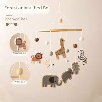Деревянный детский мобиль с изображением лесных животных в стиле скандинавского леса - успокаивающий ветряной колокольчик ручной работы для декора детской кроватки