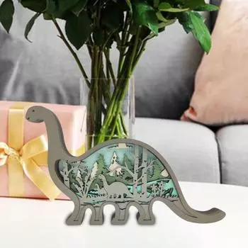 Деревянный динозавр орнамент 3D лесной скульптура животных многослойная резьба динозавр настольный орнамент для домашнего офиса декор A Without Light
